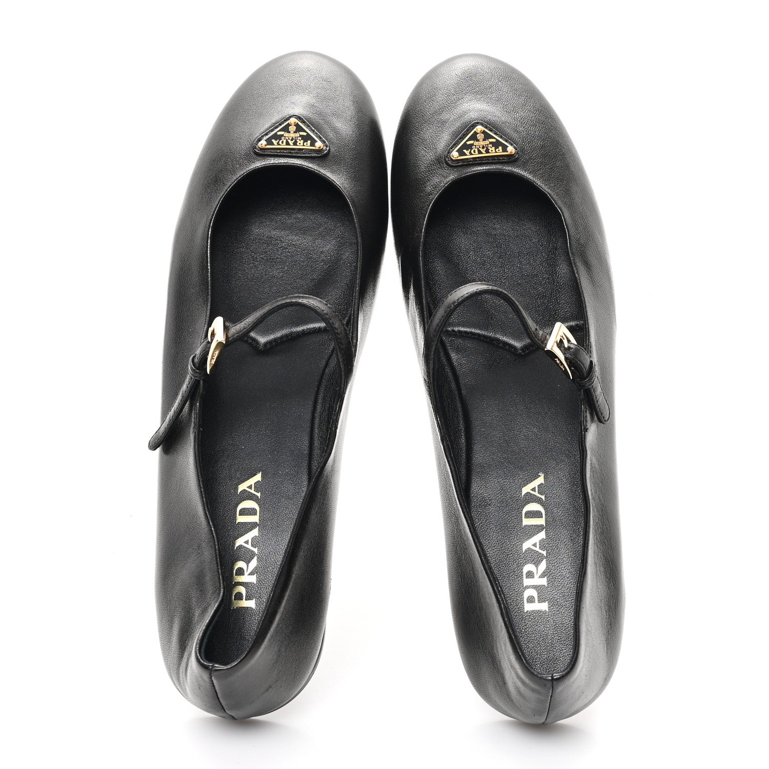 Prada Nappa Metal Triangle Logo Ballet Flats 39.5 Black 2 of 9
