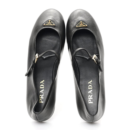 Prada Nappa Metal Triangle Logo Ballet Flats 39.5 Black 2 of 9