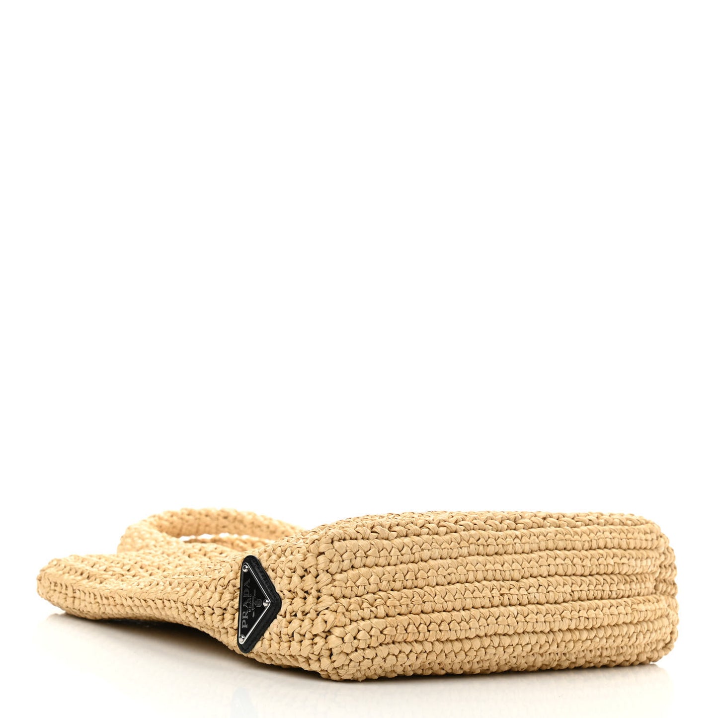 Yarn Raffia Effect Crochet Embroidered Small Logo Tote Naturale