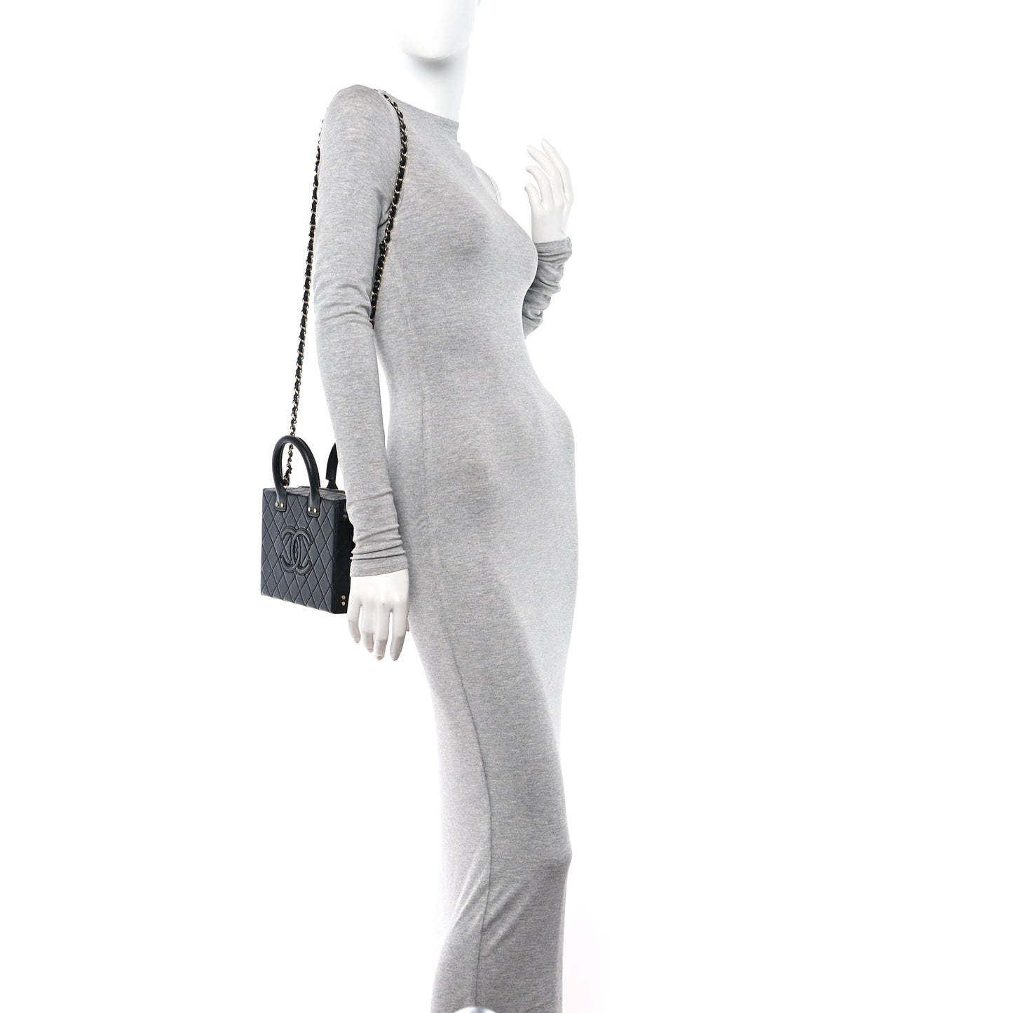 Calfskin Quilted Studded Square Vanity Case Black