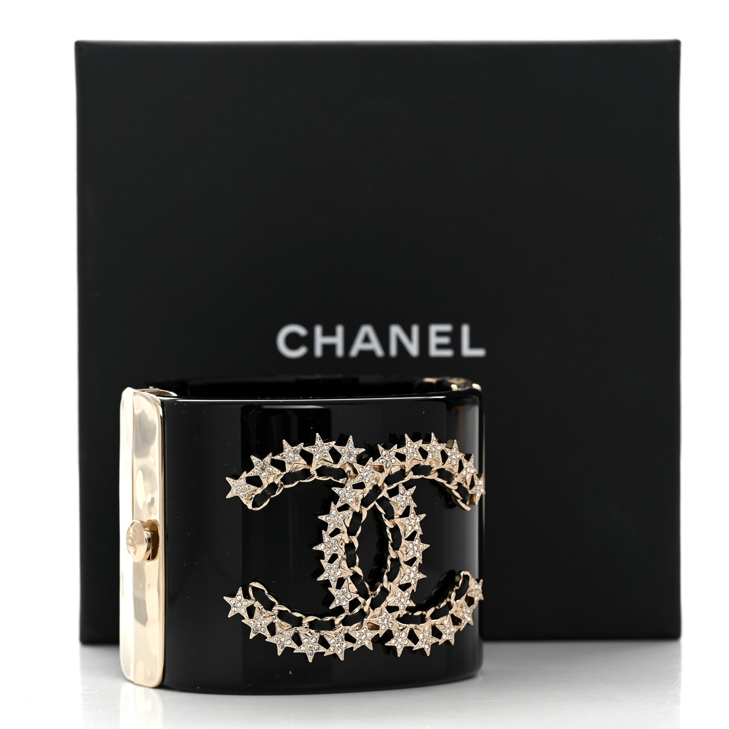 Chanel Resin Lambskin Crystal CC Star CC Cuff Black 7 of 7