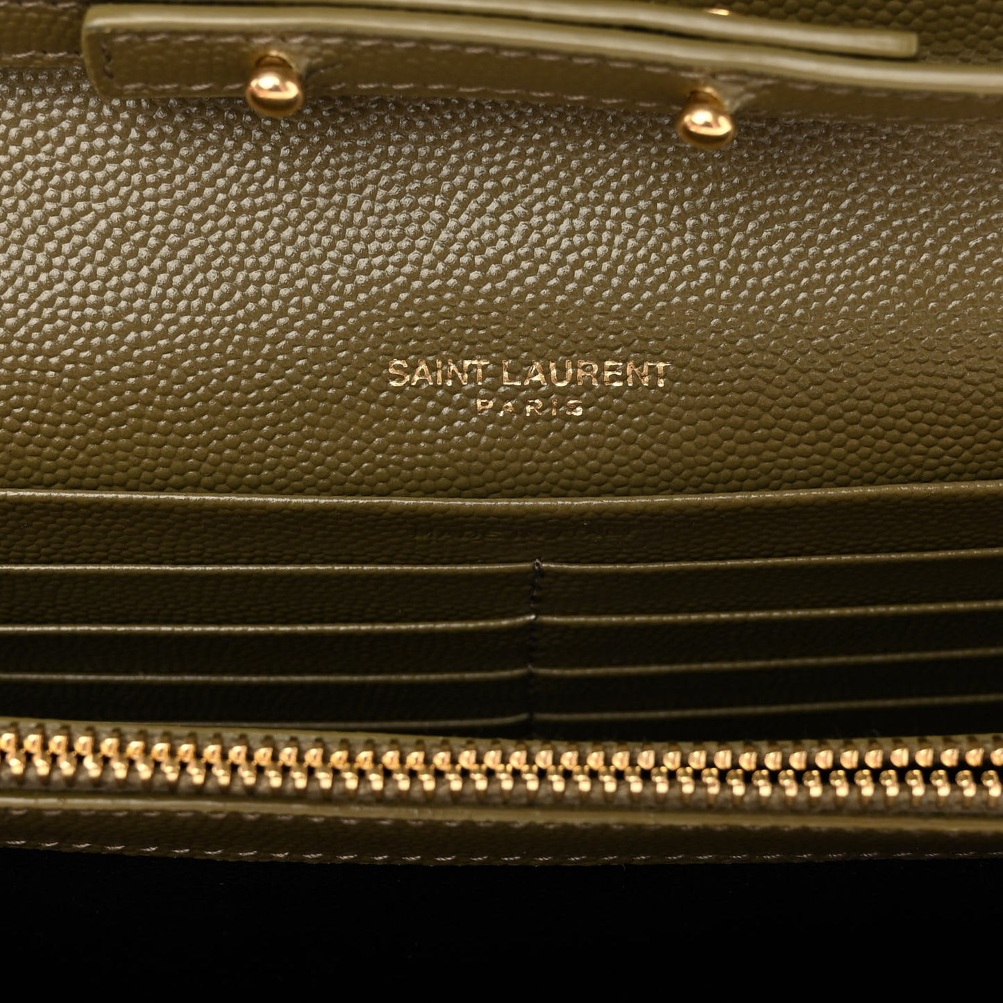 Grain De Poudre Mixed Matelasse Triquilt Monogram Chain Wallet Kaki