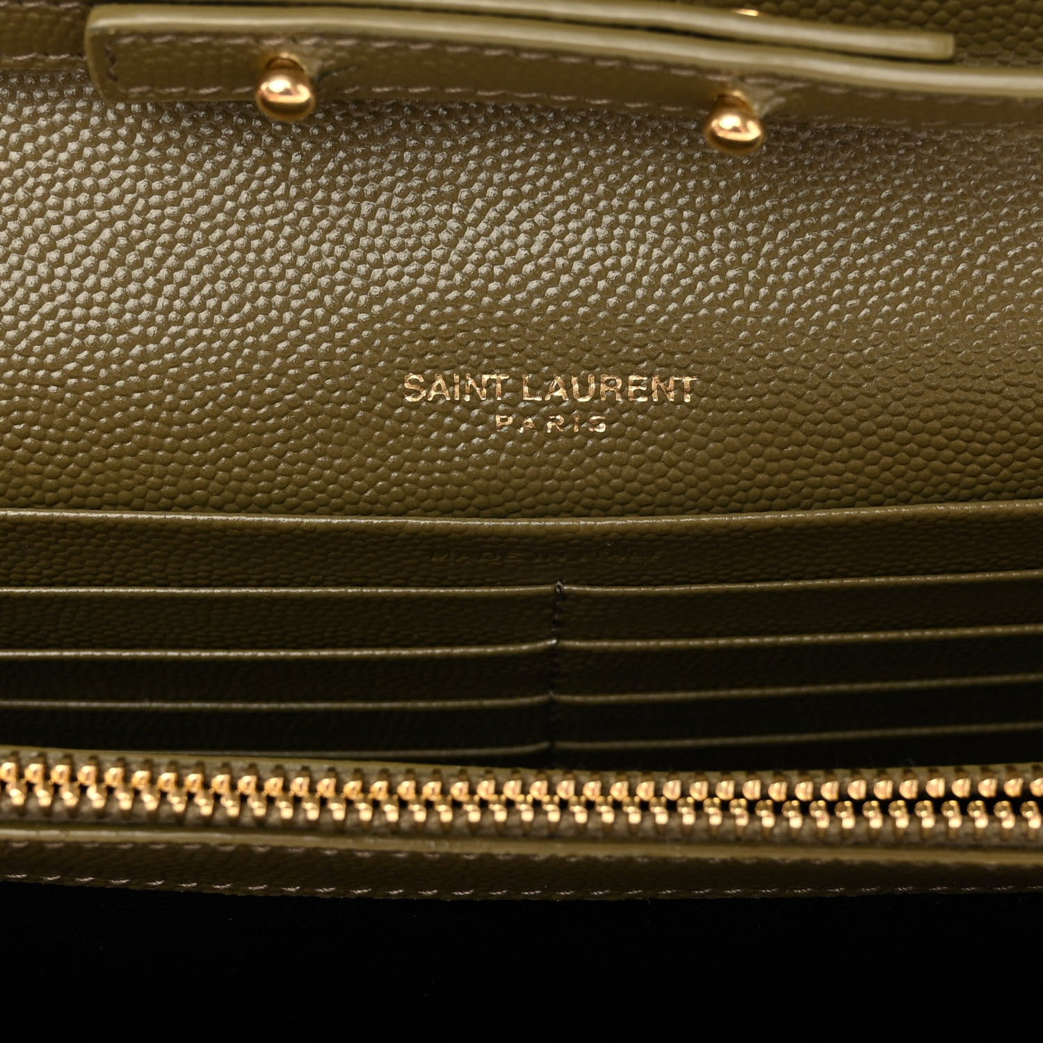 Saint Laurent Grain De Poudre Mixed Matelasse Triquilt Monogram Chain Wallet Kaki 5 of 8