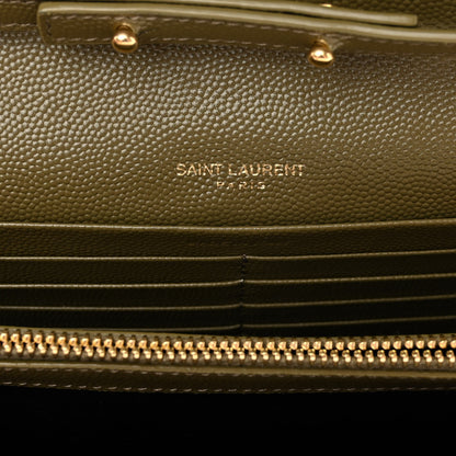 Saint Laurent Grain De Poudre Mixed Matelasse Triquilt Monogram Chain Wallet Kaki 5 of 8