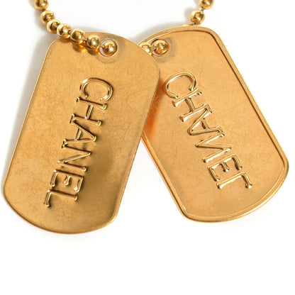 Chanel Dog Tag Charm Necklace Gold 4 of 5