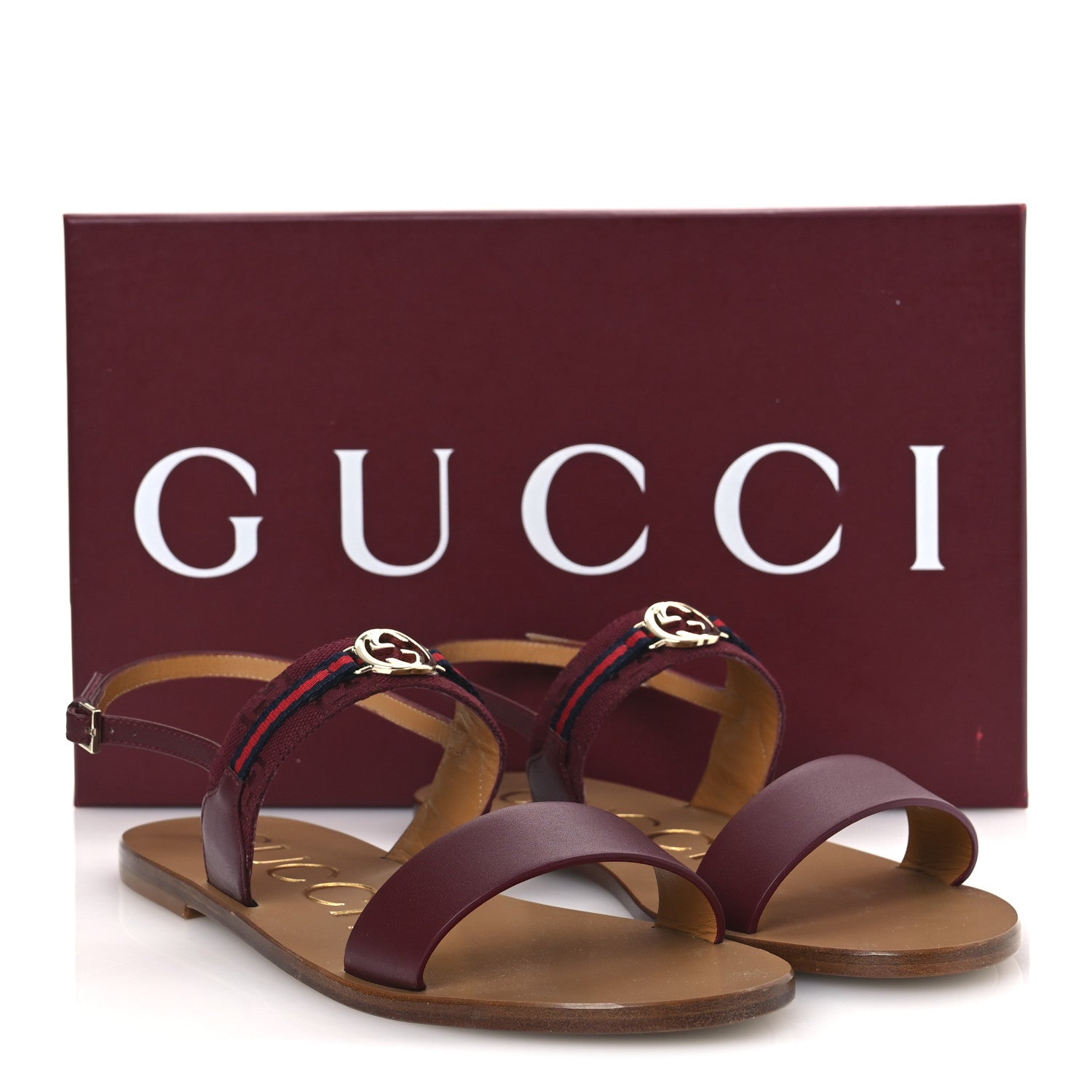 Gucci Canvas Calfskin Web GG Monogram Womens Sandals 39 Rosso Ancora 12 of 12