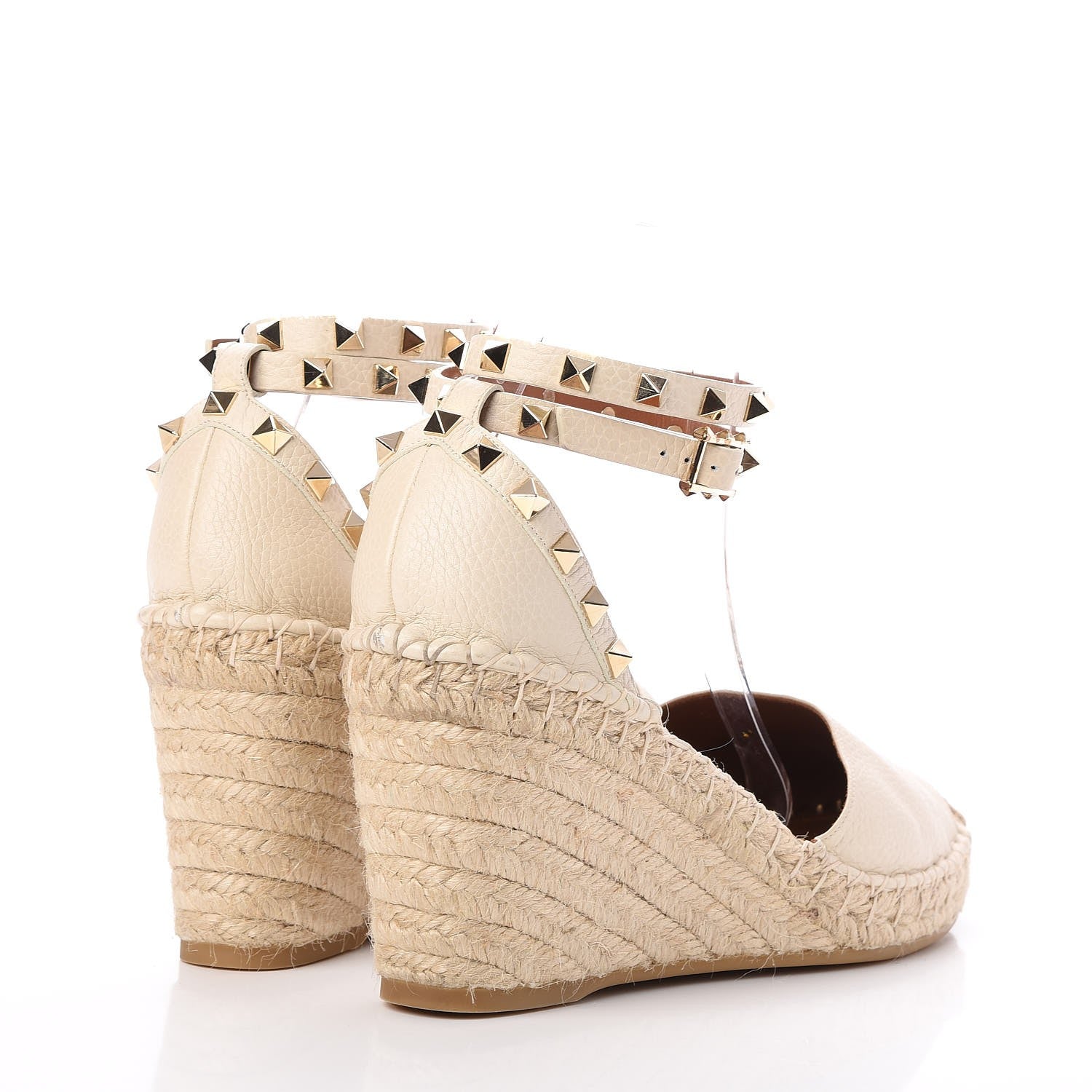 Valentino Garavani Grained Calfskin Rockstud Ankle Wrap Espadrille 15/85mm Wedges 41 Light Ivory 4 of 8