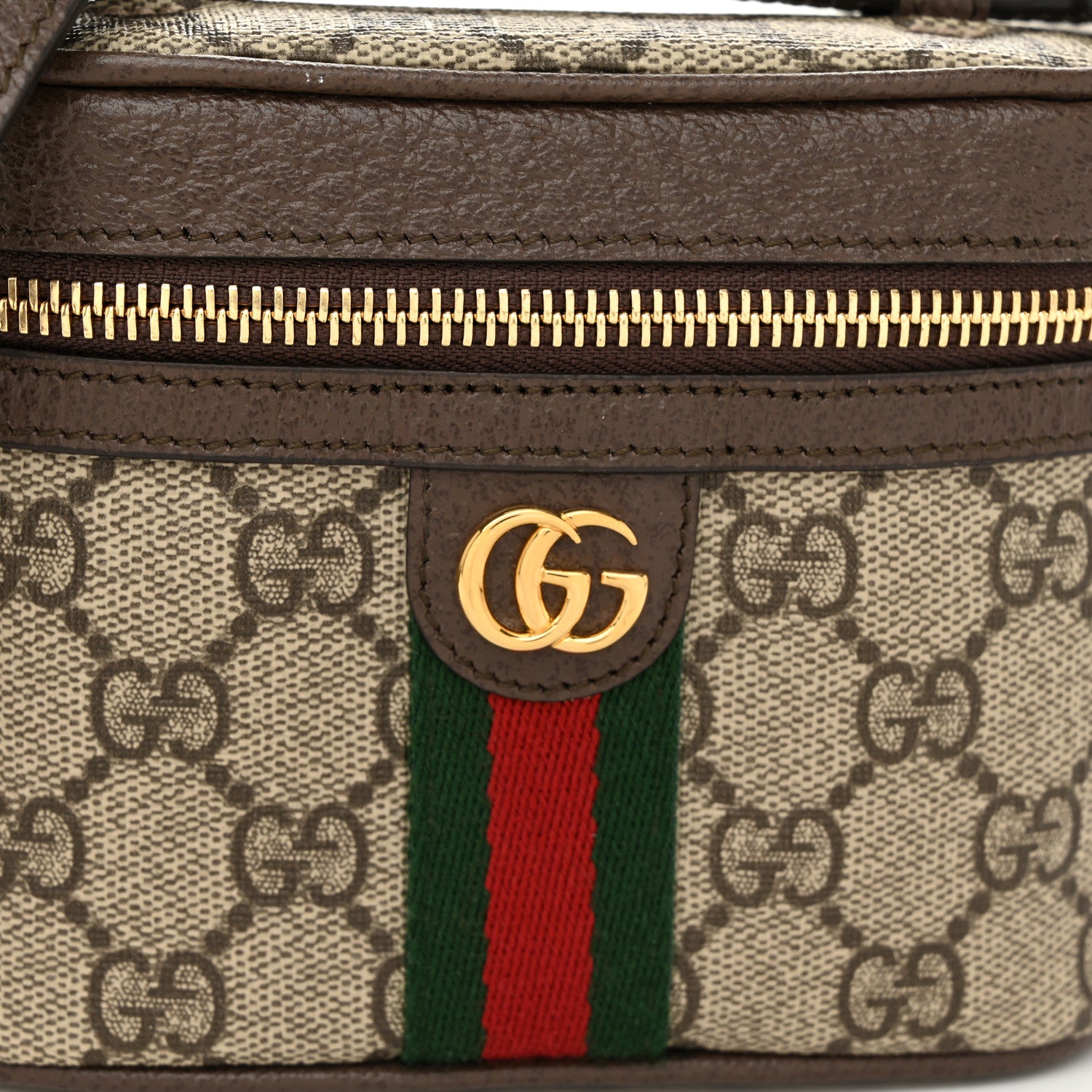 Gucci GG Supreme Monogram Textured Calfskin Web Mini Ophidia Top Handle Bag Beige Ebony New Acero 8 of 11