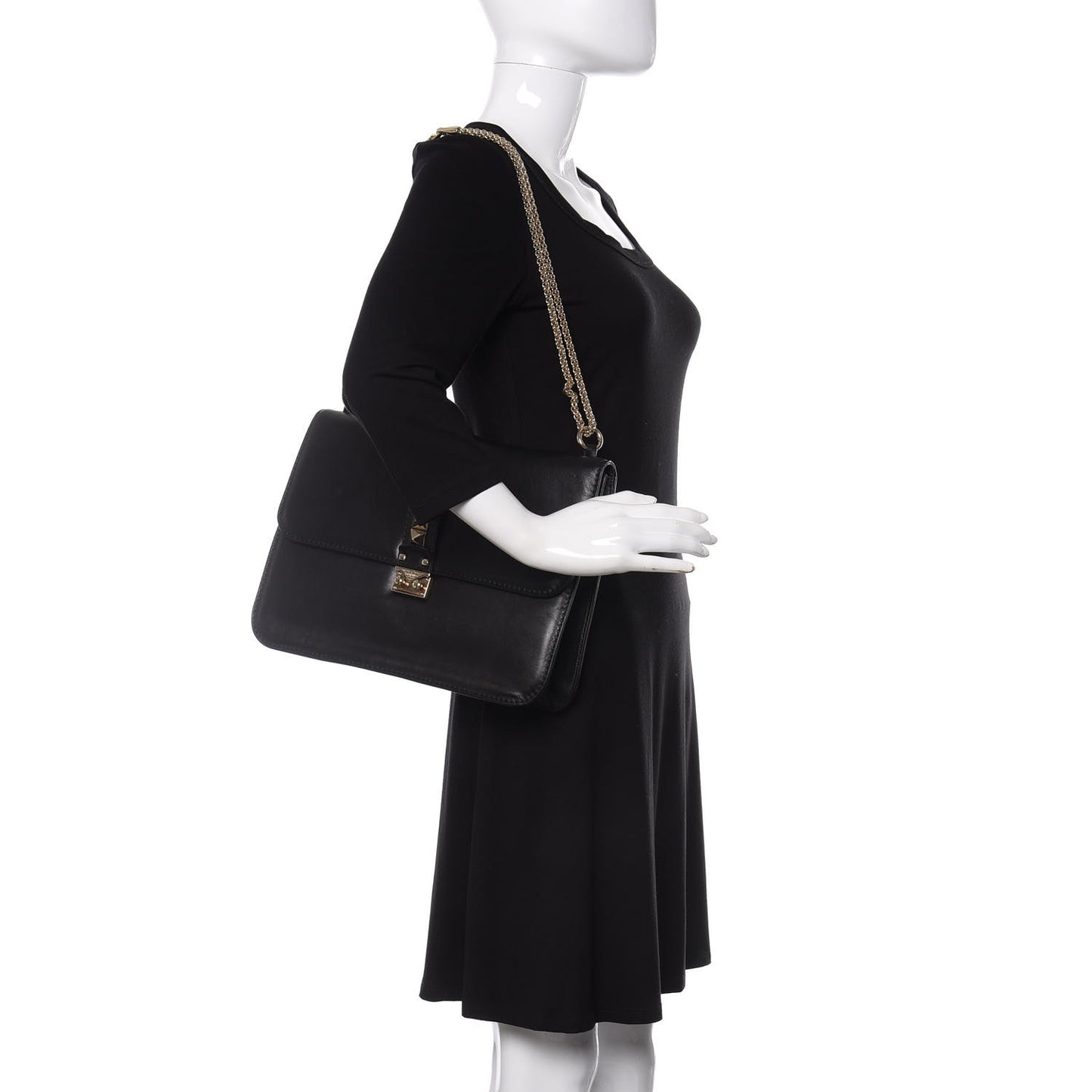 Vitello Extra Large Glam Lock Rockstud Flap Black