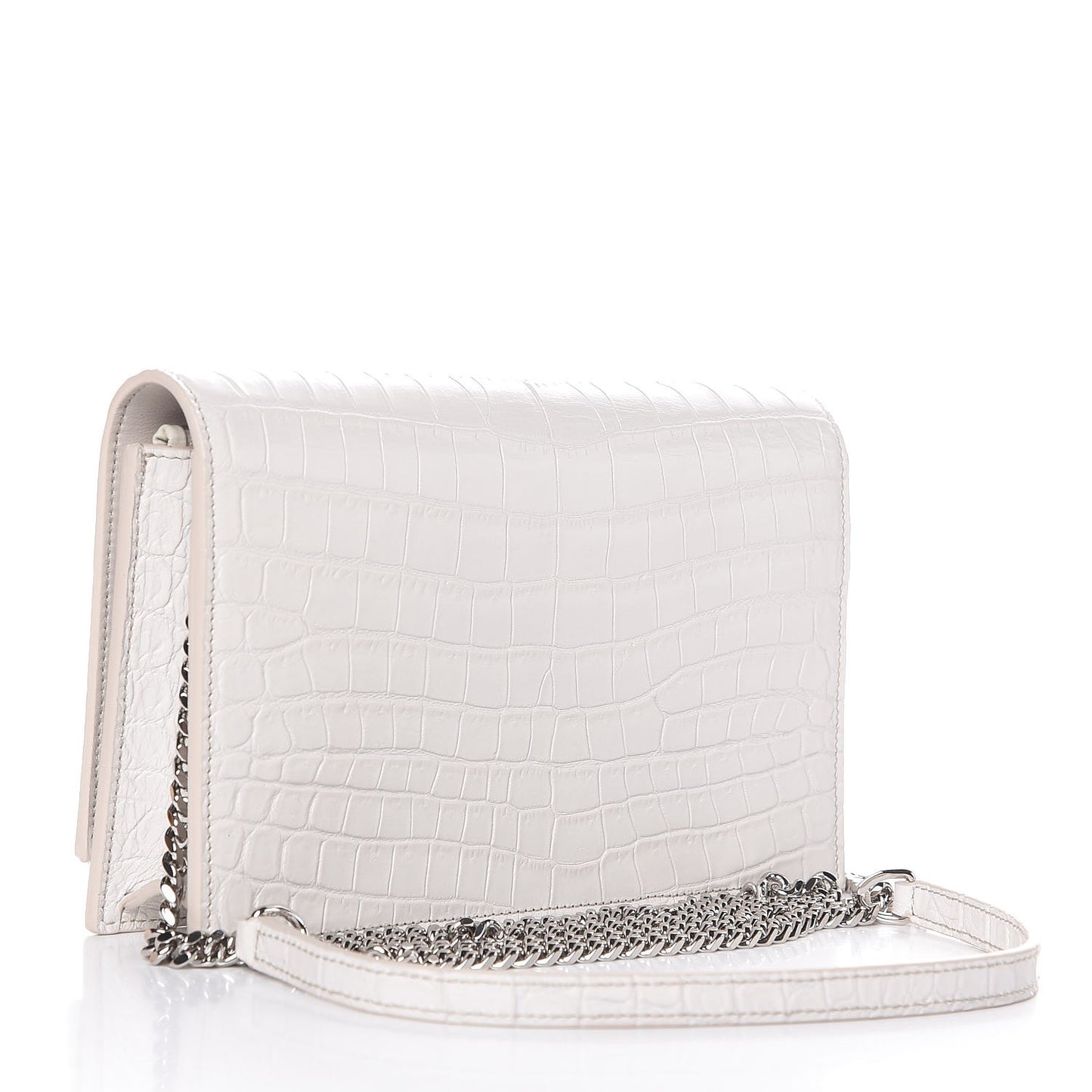 Calfskin Crocodile Embossed Kate Monogram Tassel Chain Wallet Cremasoft