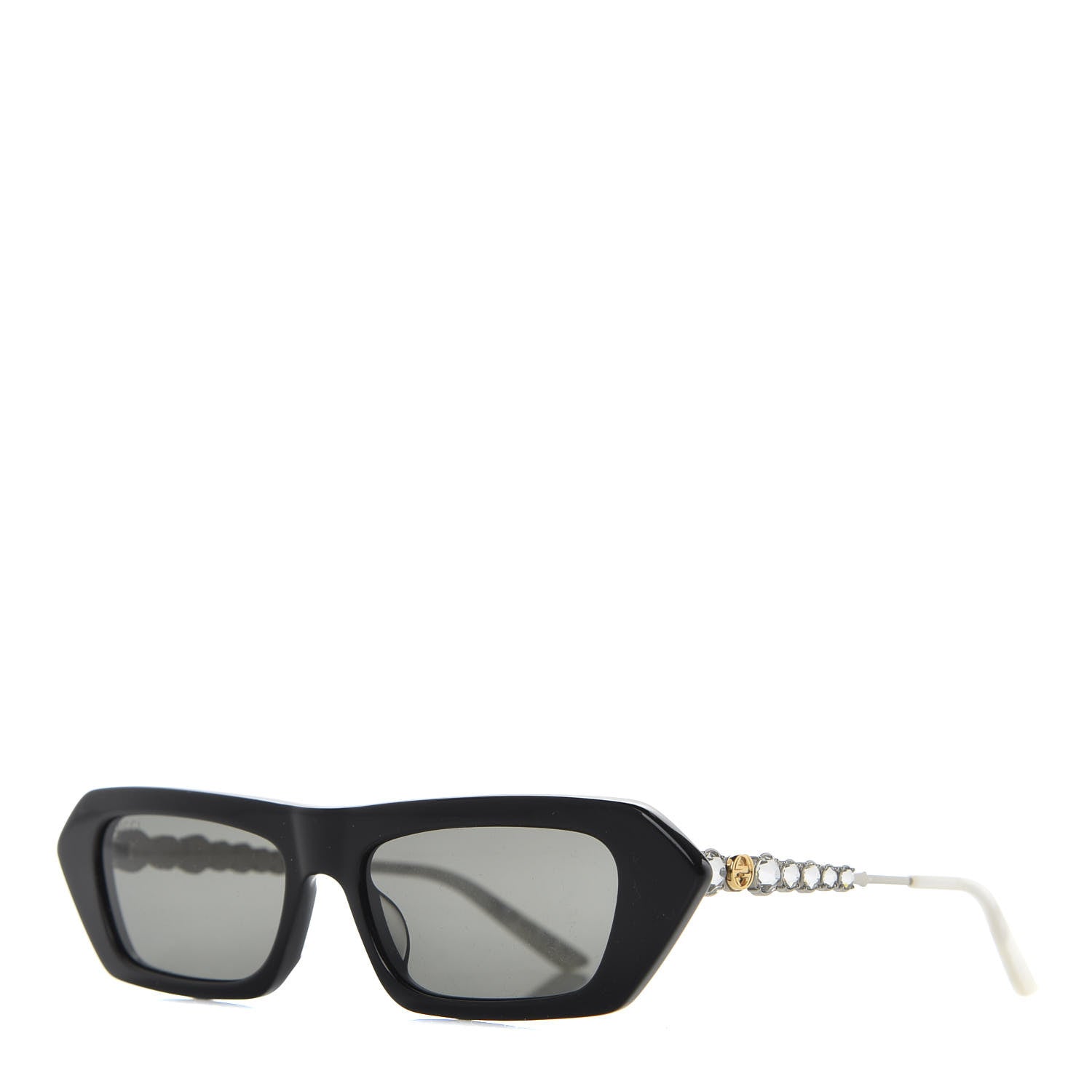Gucci Acetate Crystal Embellished Rectangle Sunglasses GG0642S Black Gold 1 of 8