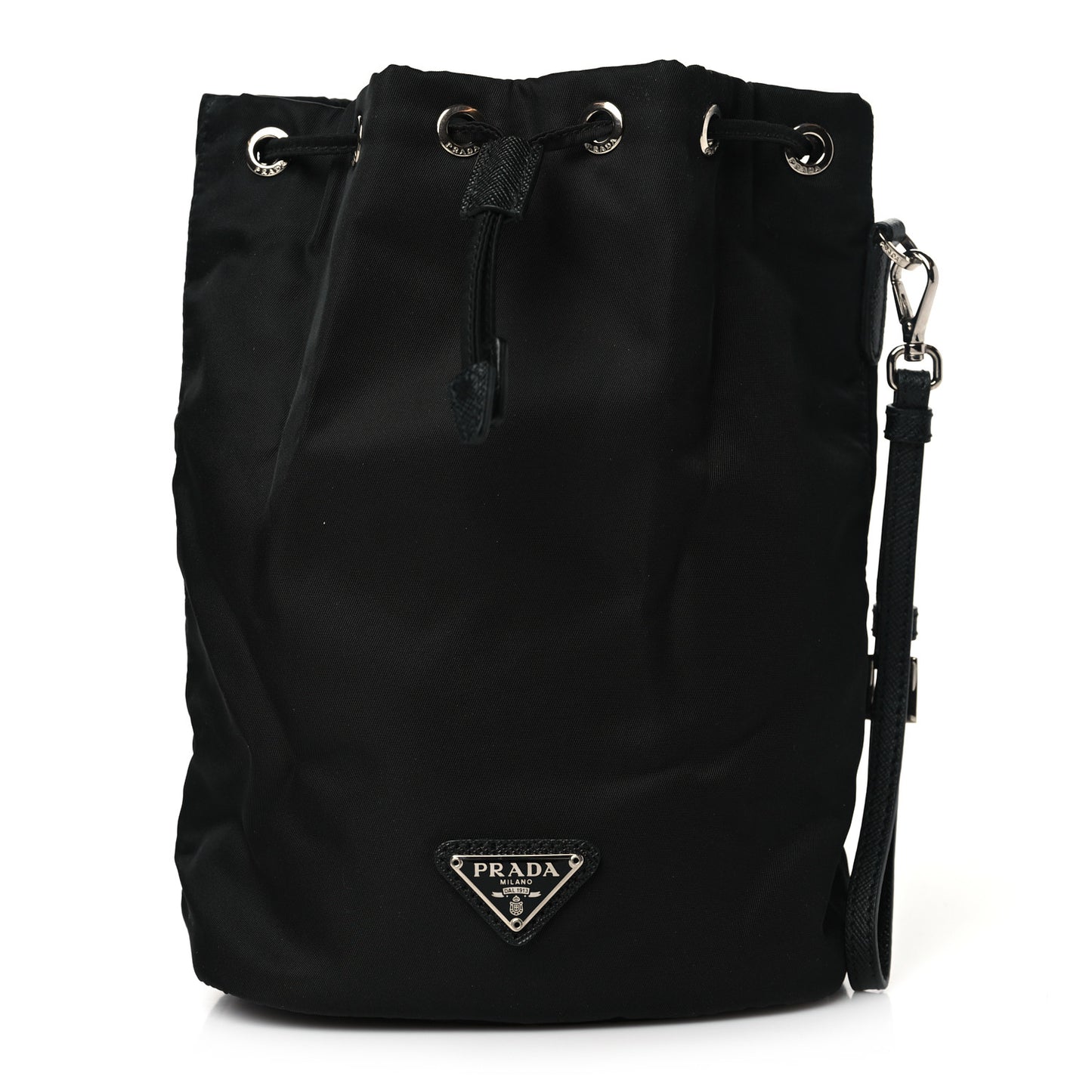 Nylon Vela Drawstring Wristlet Pouch Black