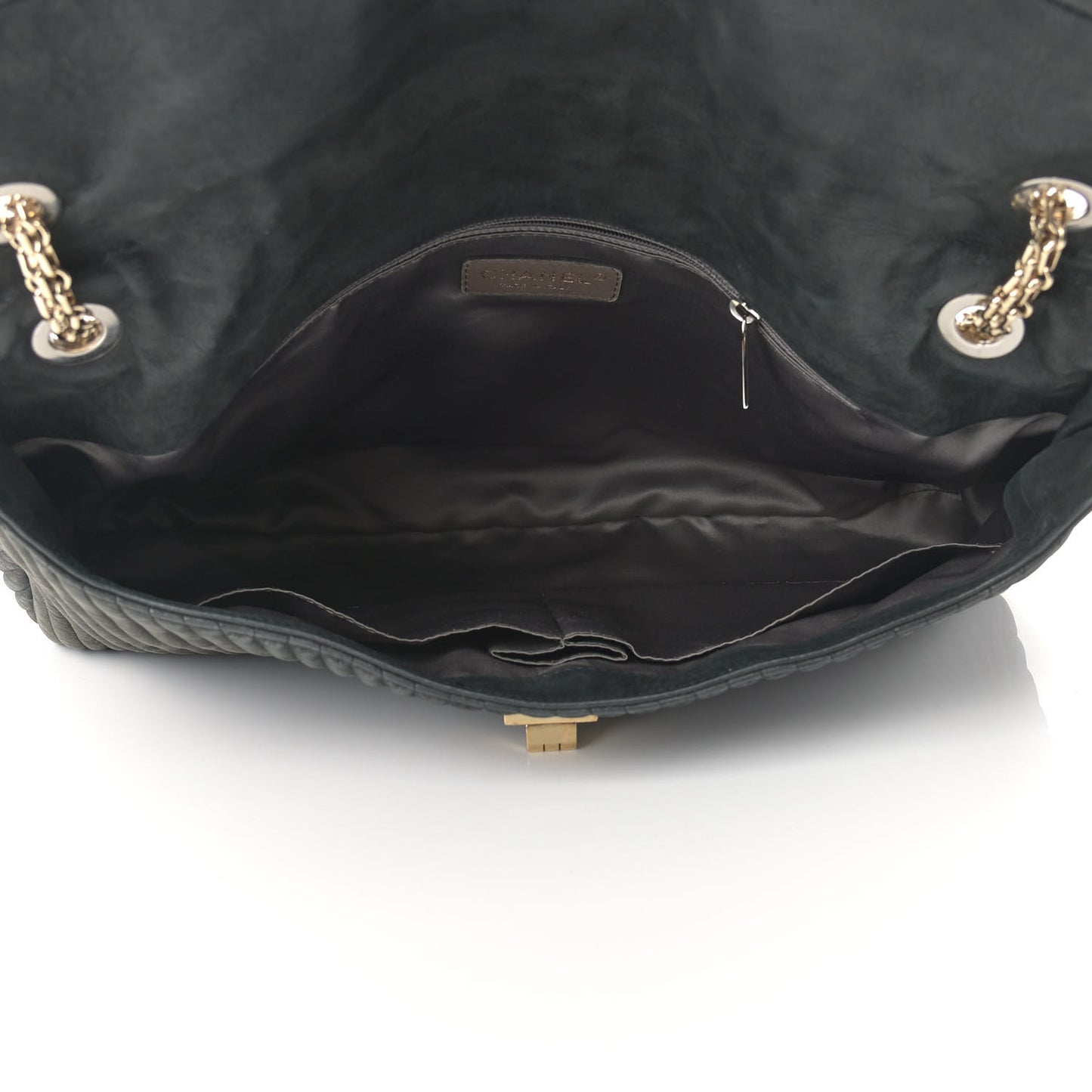 Iridescent Calfskin Vertical Quilted Mademoiselle Lock Bijoux Flap Shoulder Bag Black