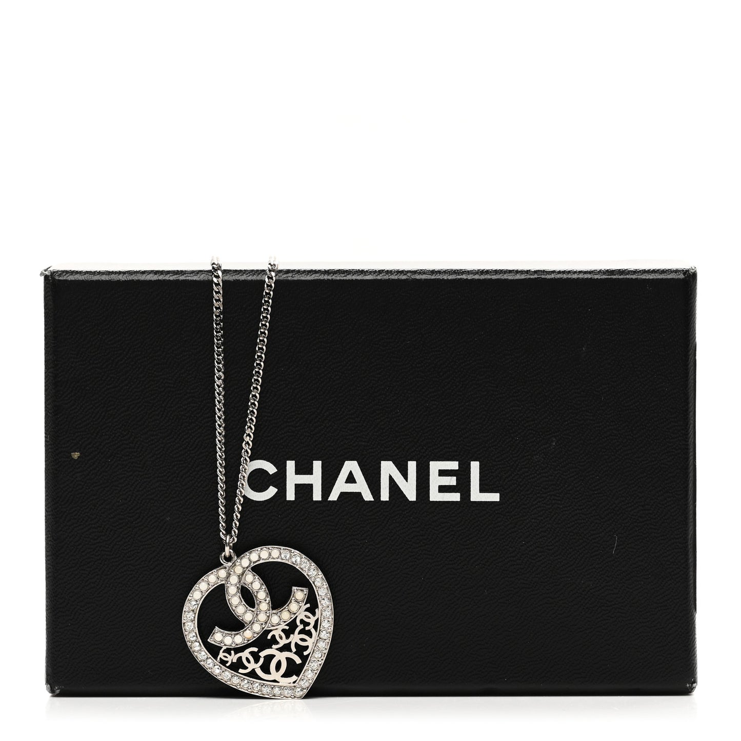 Crystal Heart CC Multi Strand Chain Necklace Silver