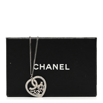 Chanel Crystal Heart CC Multi Strand Chain Necklace Silver 6 of 6
