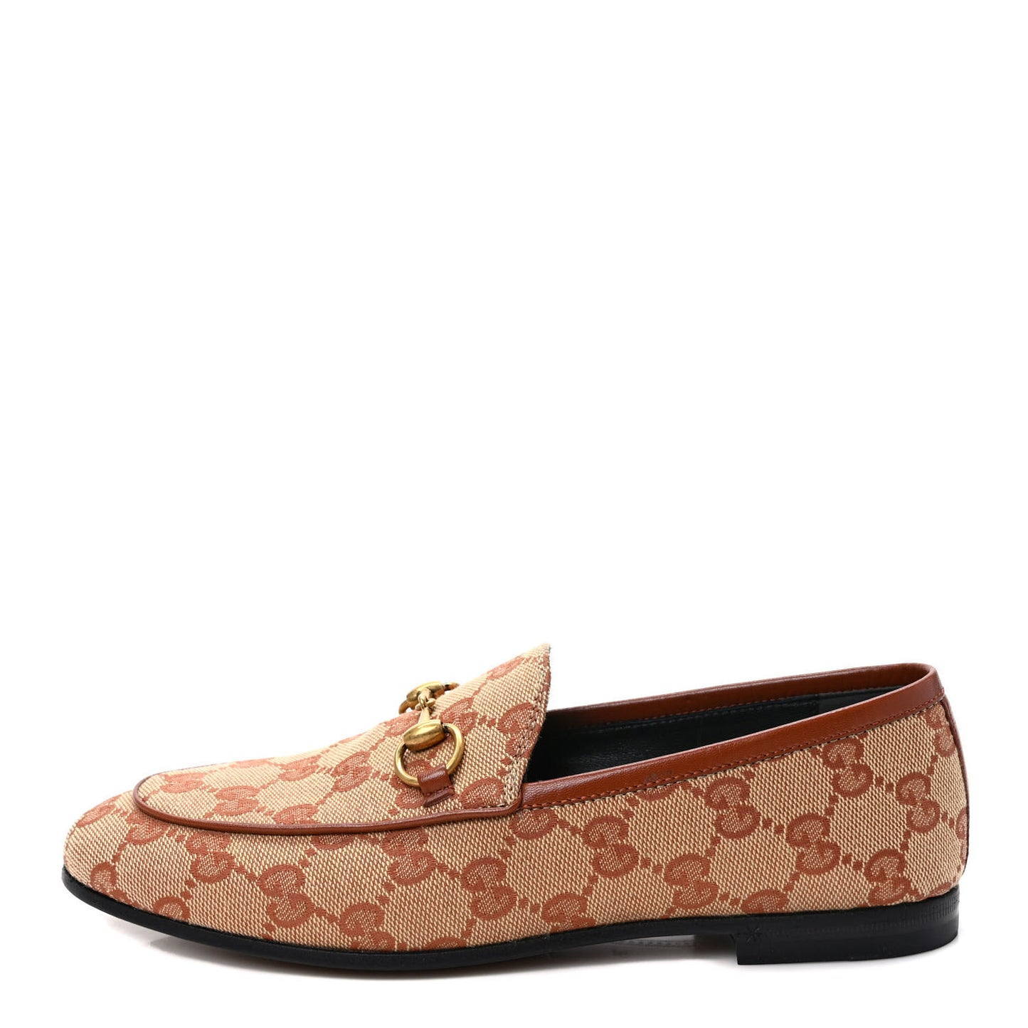 Canvas GG Monogram Horsebit Womens Jordaan Loafers 35 Beige Ruggine