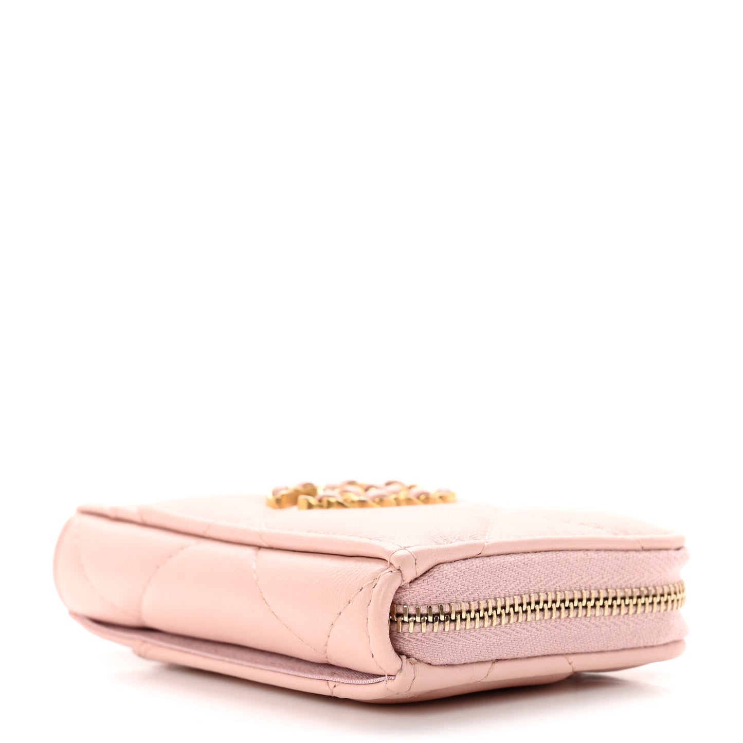 Lambskin Quilted Chanel 19 Vertical Zip Card Holder Wallet Light Pink