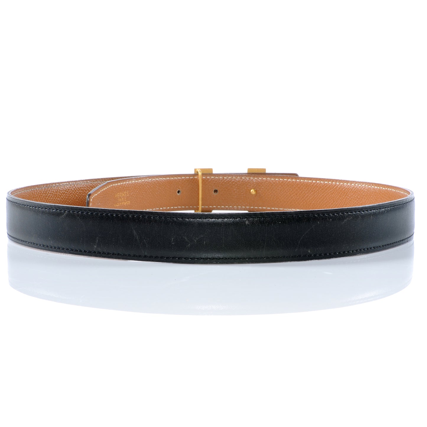 Box Courchevel Reversible Constance 24mm H Belt 70 Noir Gold
