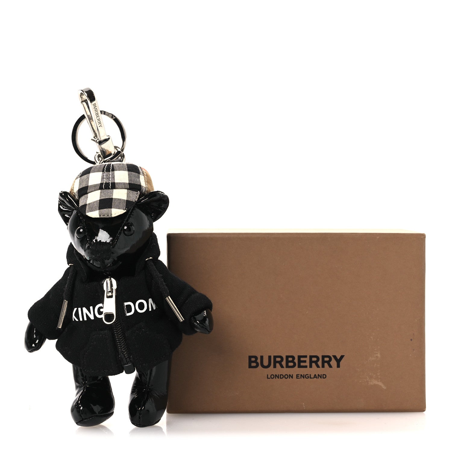 Burberry Patent Thomas Hoodie Teddy Bear Keychain Charm Black 4 of 4
