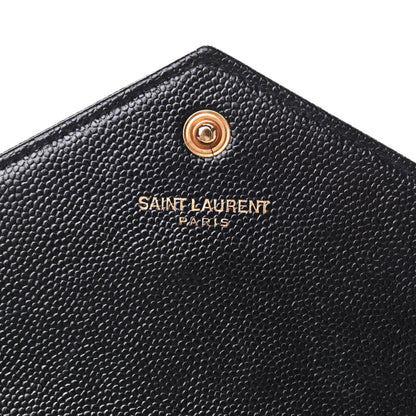 Saint Laurent Grain De Poudre Matelasse Chevron Monogram Envelope Chain Wallet Black 8 of 9