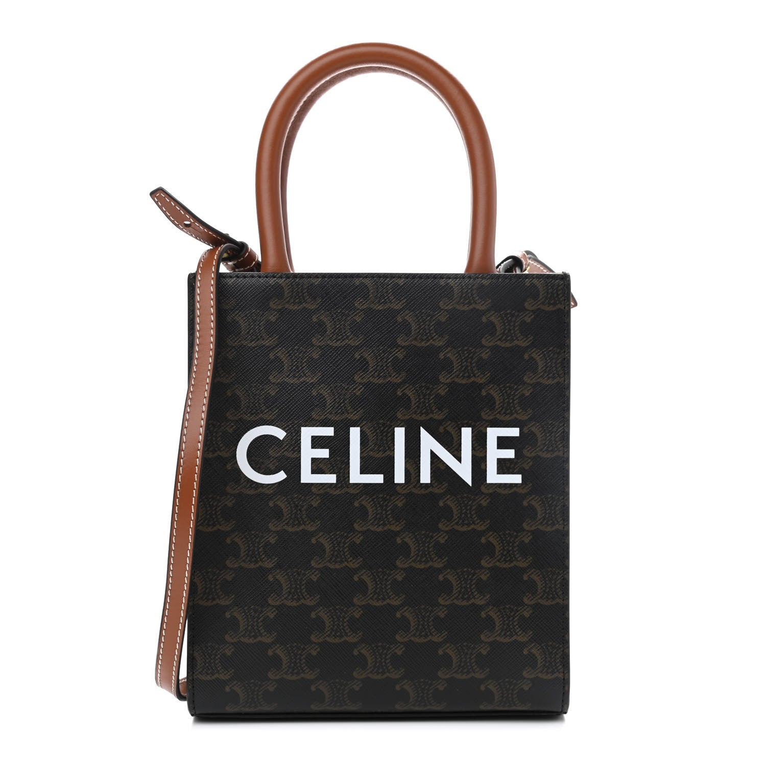 Celine Triomphe Canvas Calfskin Mini Vertical Cabas Tan 1 of 8