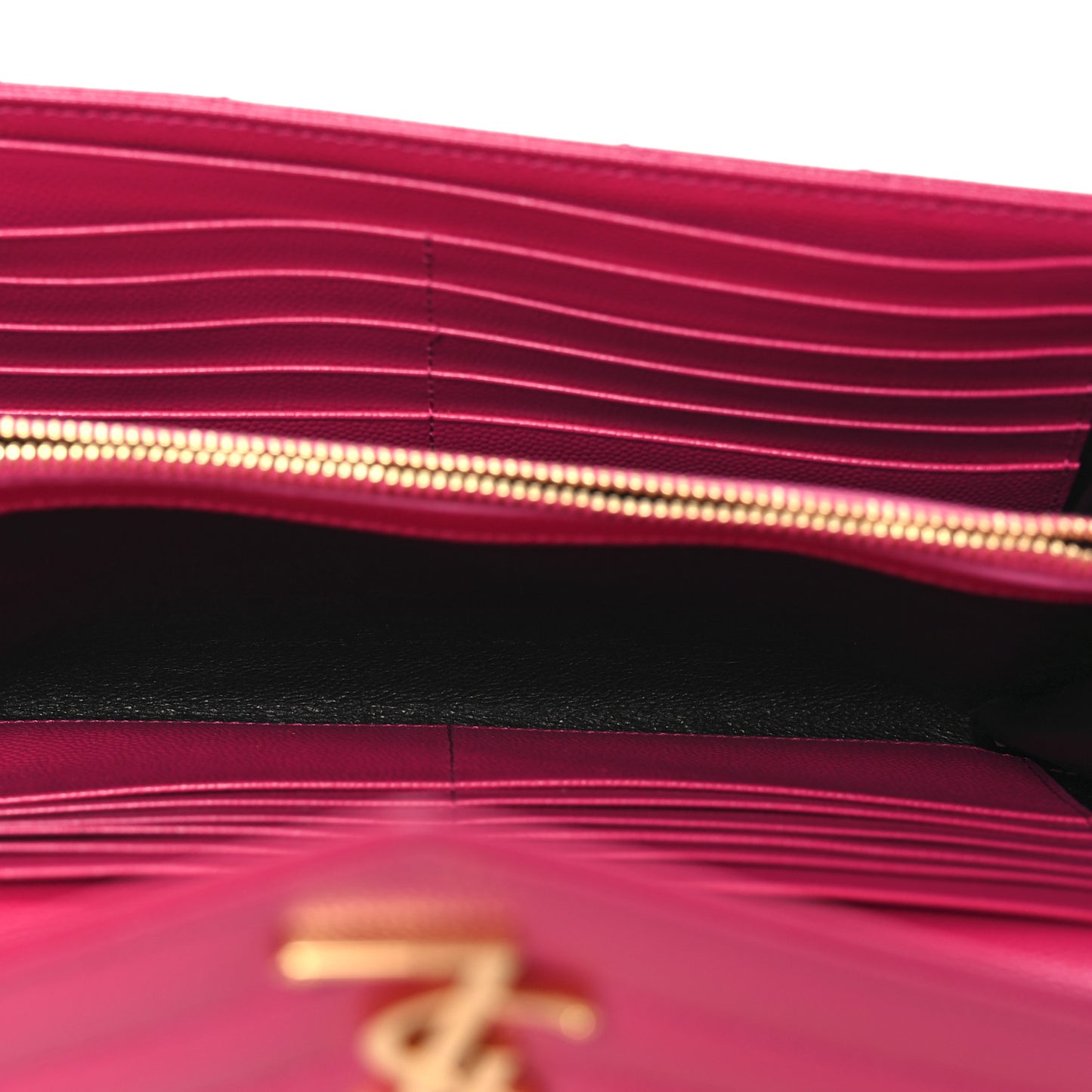 Grain De Poudre Matelasse Chevron Monogram Chain Wallet Lipstick Fuchsia