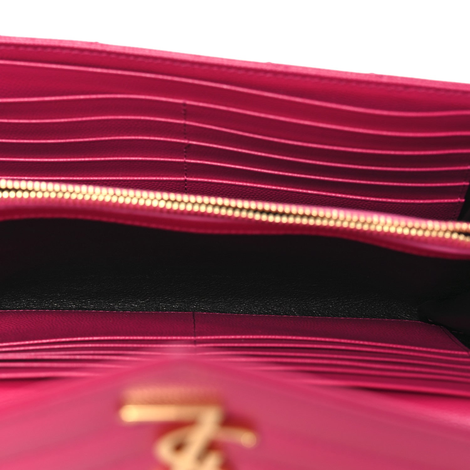 Saint Laurent Grain De Poudre Matelasse Chevron Monogram Chain Wallet Lipstick Fuchsia 5 of 11