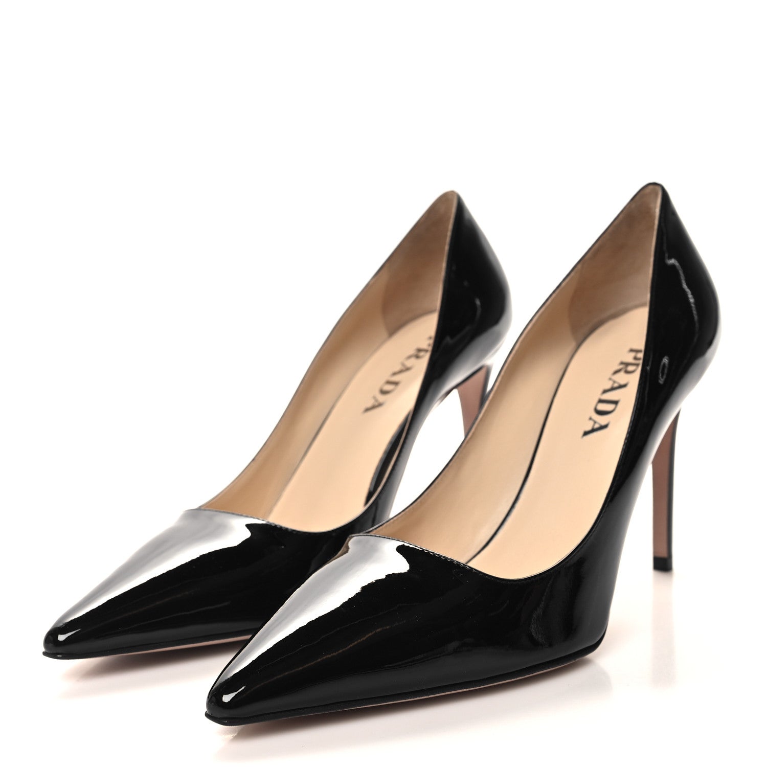 Prada Patent Metal Logo Pointed Toe Pumps 39.5 Black 1525199