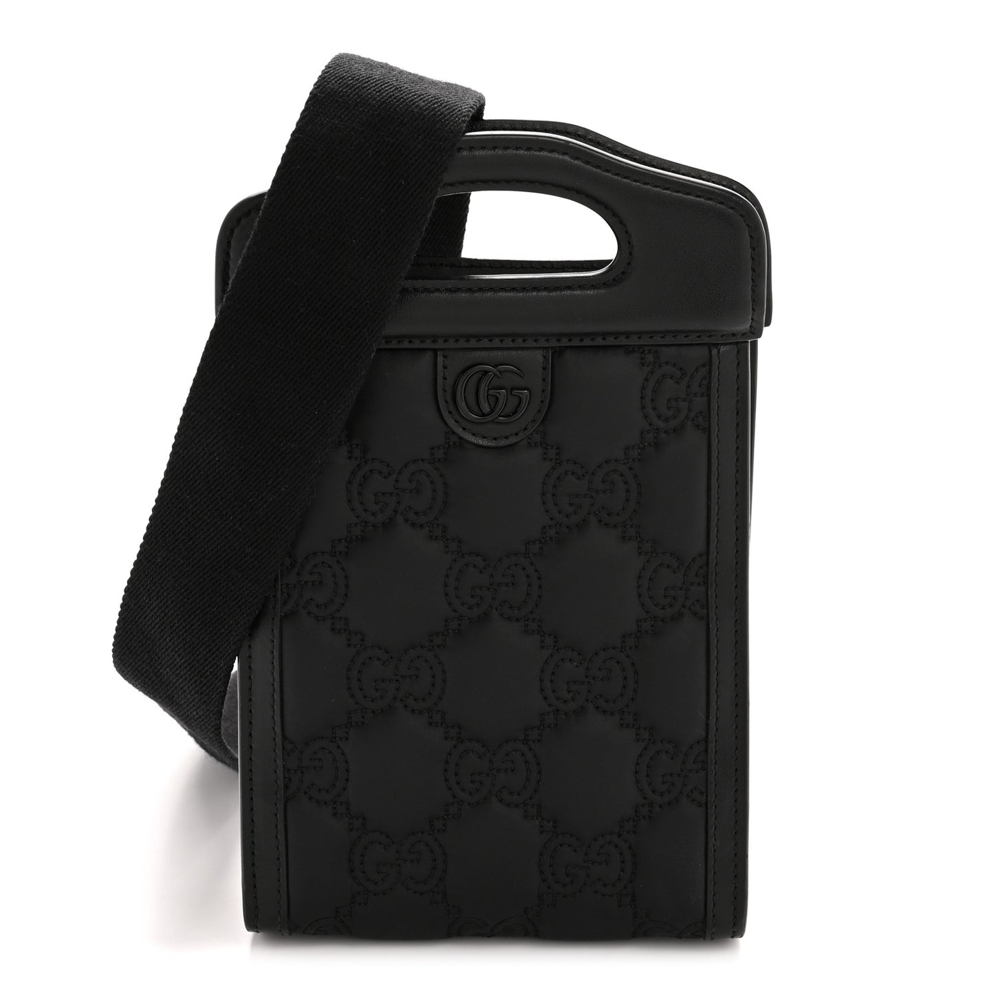 Nylon Calfskin Enamel GG Matelasse Mini Top Slip Handle Crossbody Bag Black