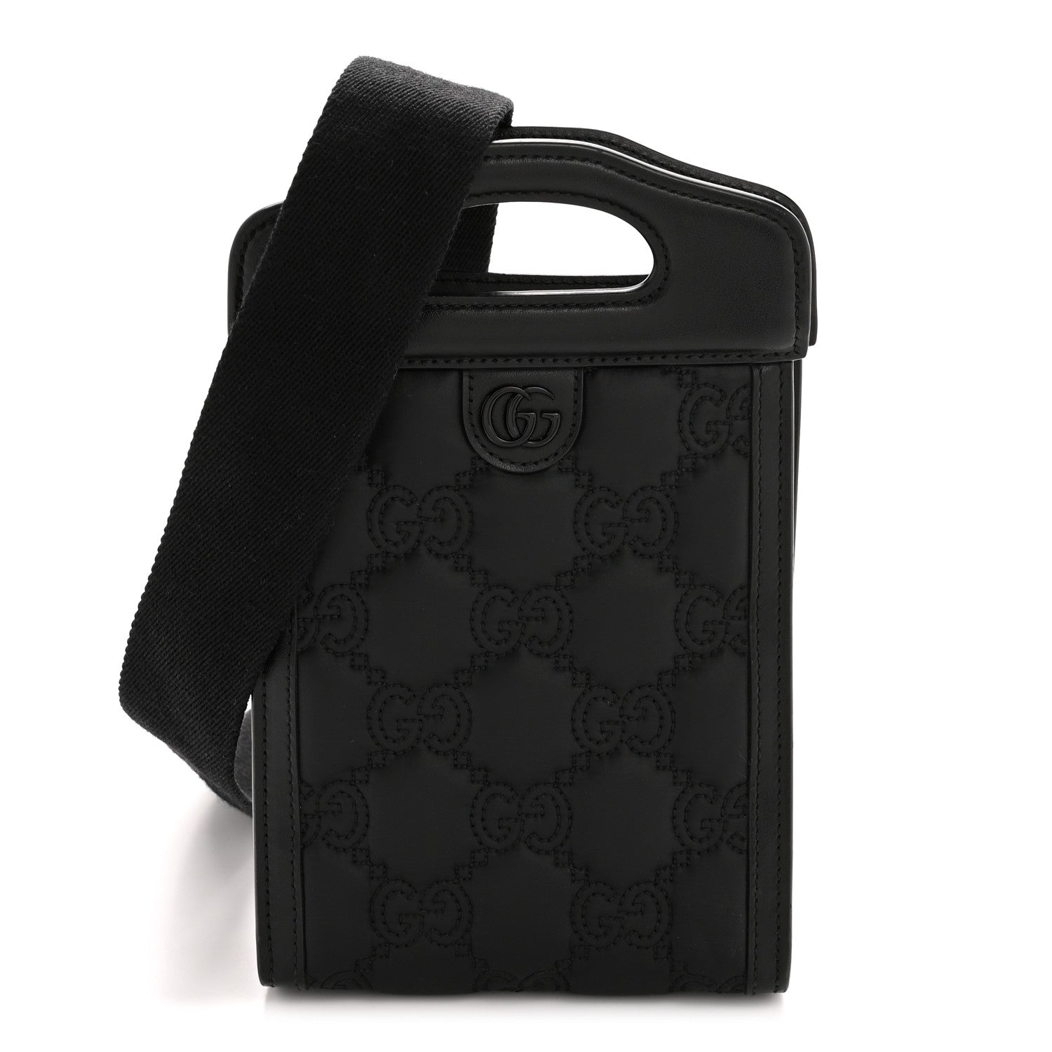 Gucci Nylon Calfskin Enamel GG Matelasse Mini Top Slip Handle Crossbody Bag Black 1 of 13