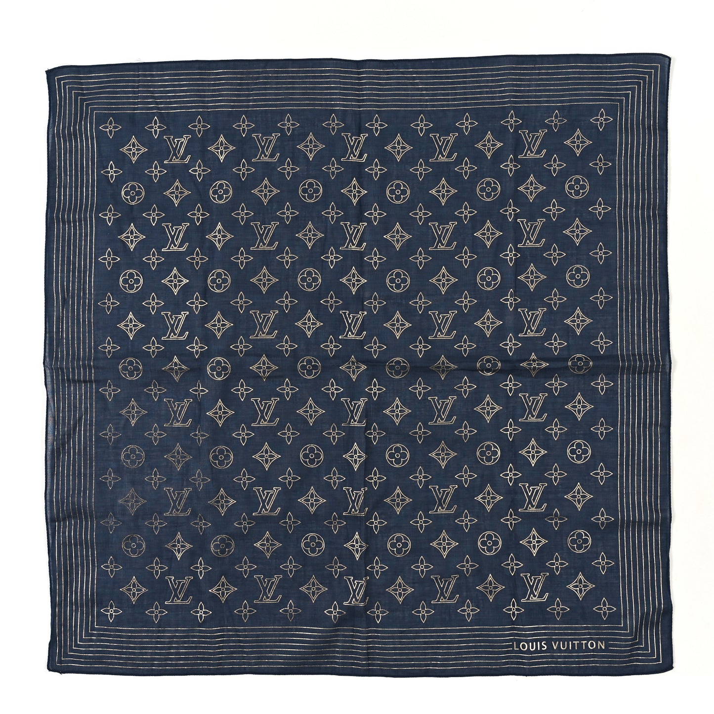 Cotton Monogram Bandana Scarf Blue