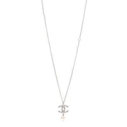 Chanel Pearl Crystal Twisted CC Necklace Silver 1 of 6