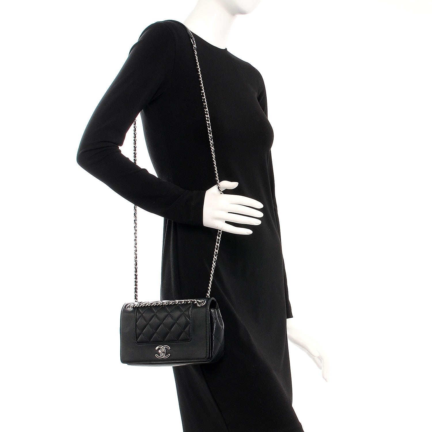 Chanel Sheepskin Quilted Small Vintage Mademoiselle Flap Black 2 of 7