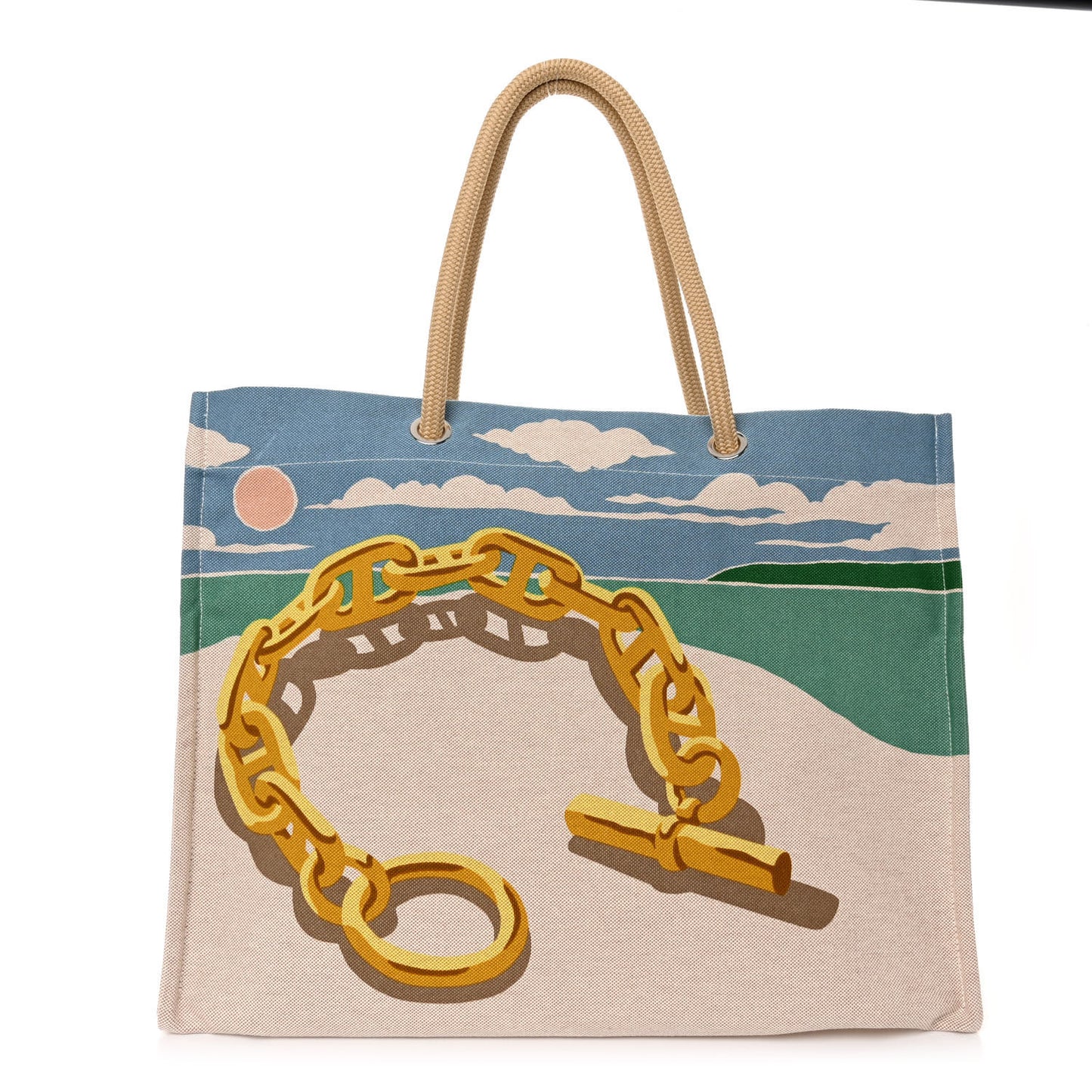 H Canvas Printed Escale A La Plage Beach Bag Or