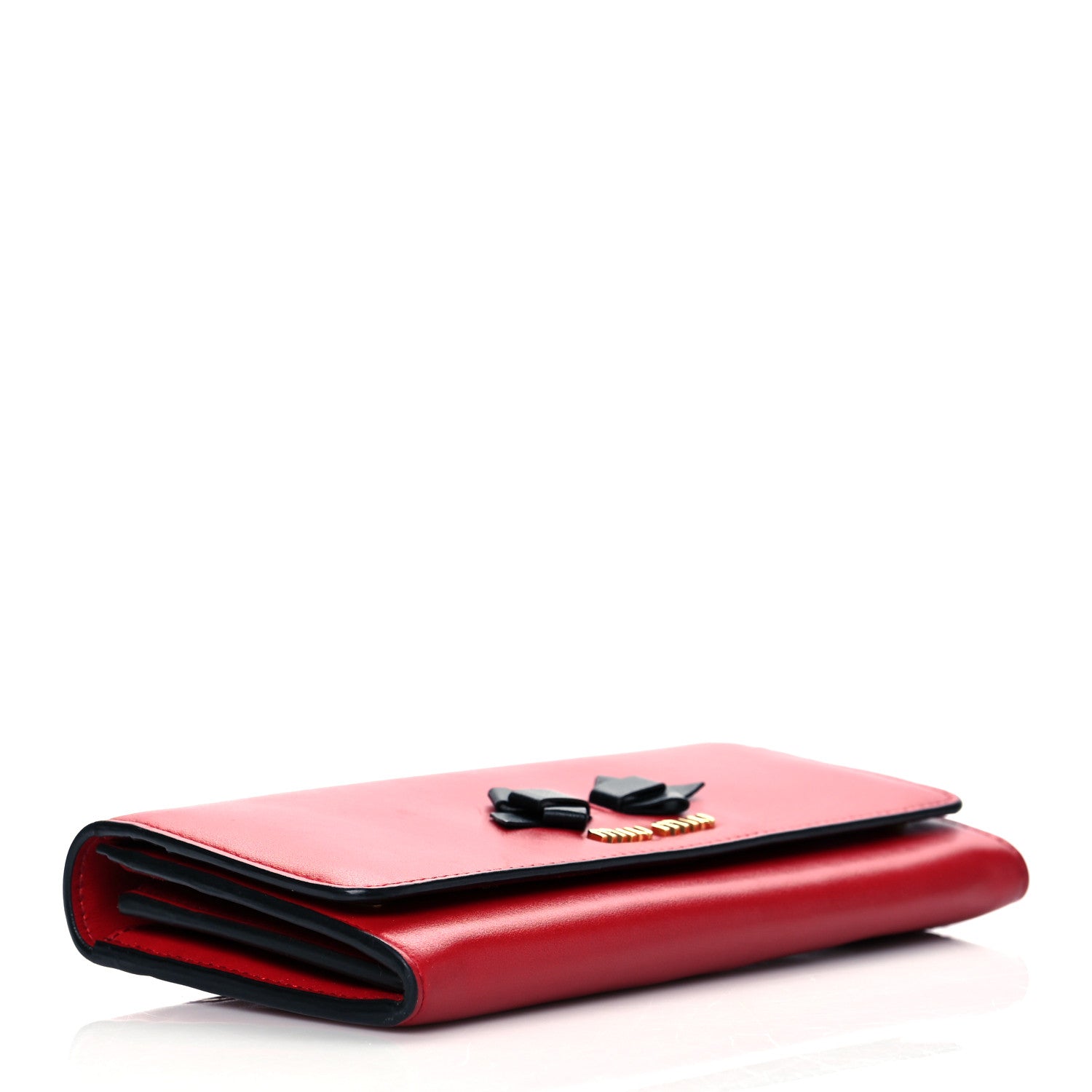 Miu Miu Soft Calfskin Bow Continental Wallet Rosso Black 5 of 8