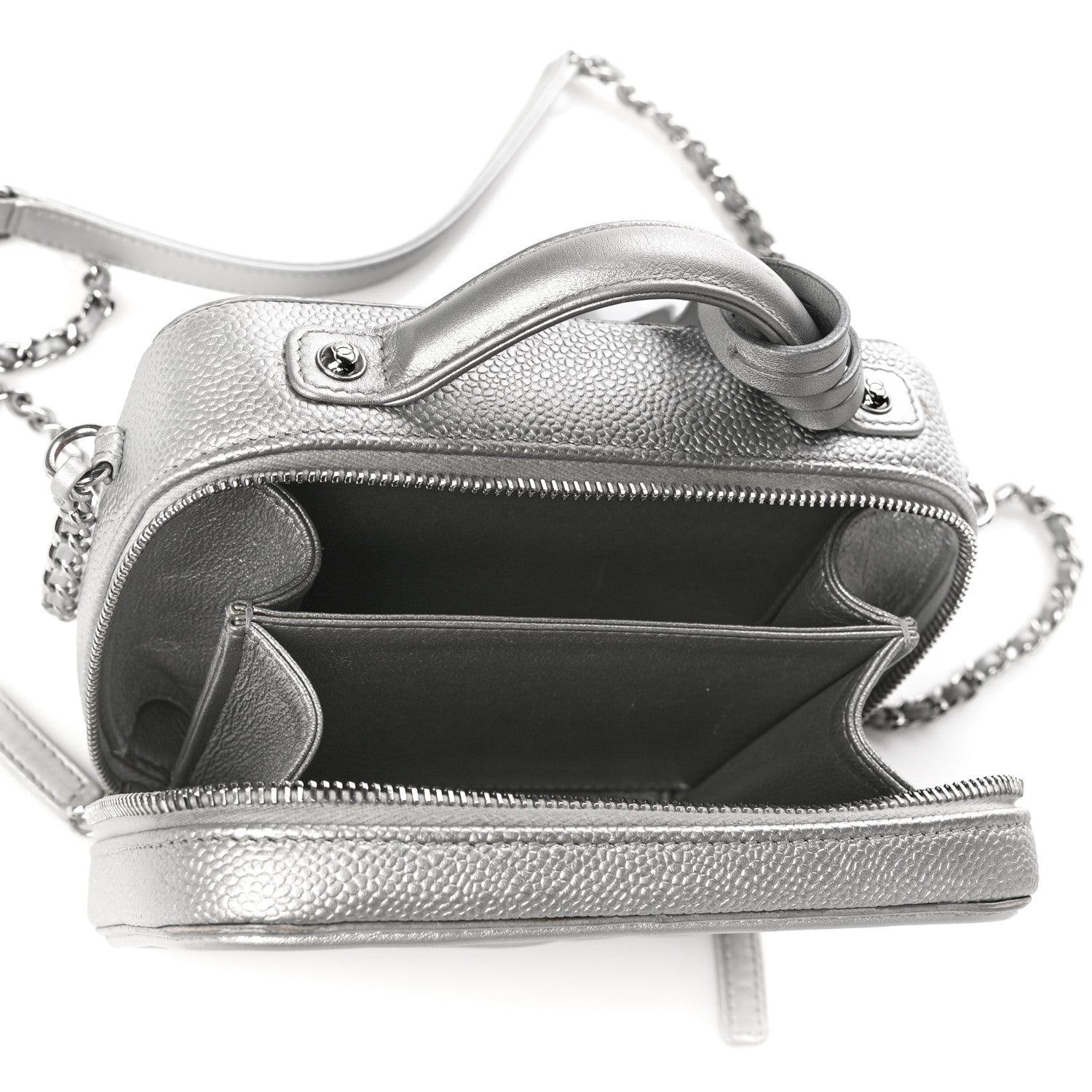 Chanel Metallic Caviar Quilted Small CC Filigree Vanity Case Silver 5 of 16