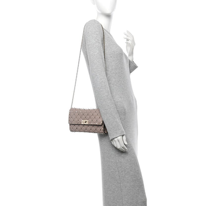 Valentino Garavani Lambskin Rockstud Spike Wallet on Chain Poudre 1 of 8