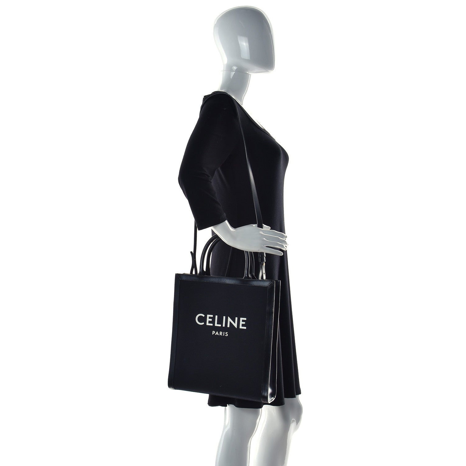 Celine Canvas Calfskin Small Vertical Cabas Black 2 of 12