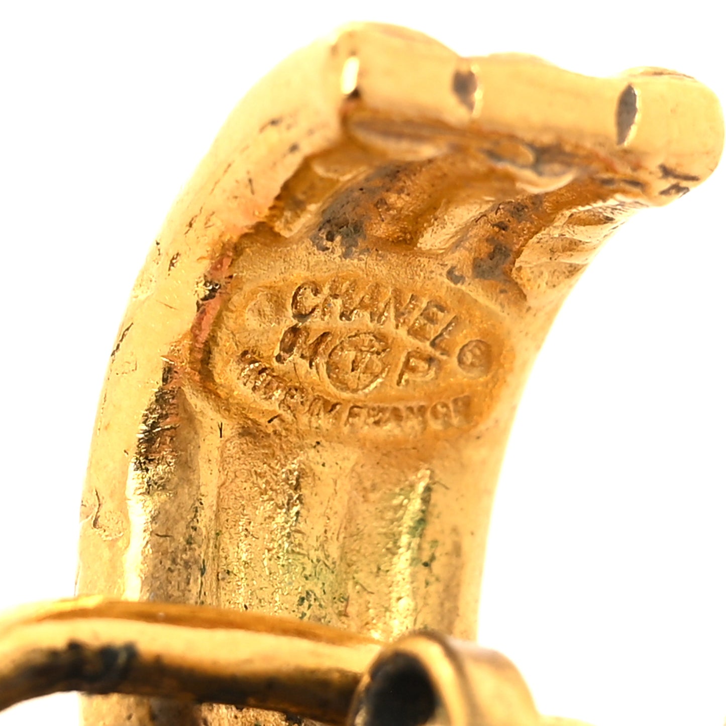 Metal Round CC Drop Clip On Earrings Gold