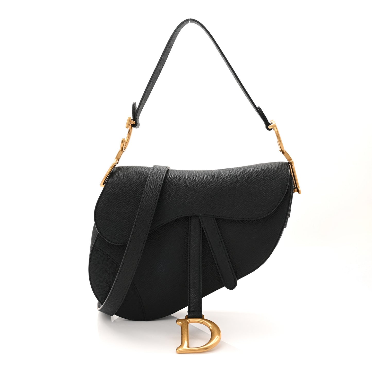 Grained Calfskin Saddle Bag With Strap Black