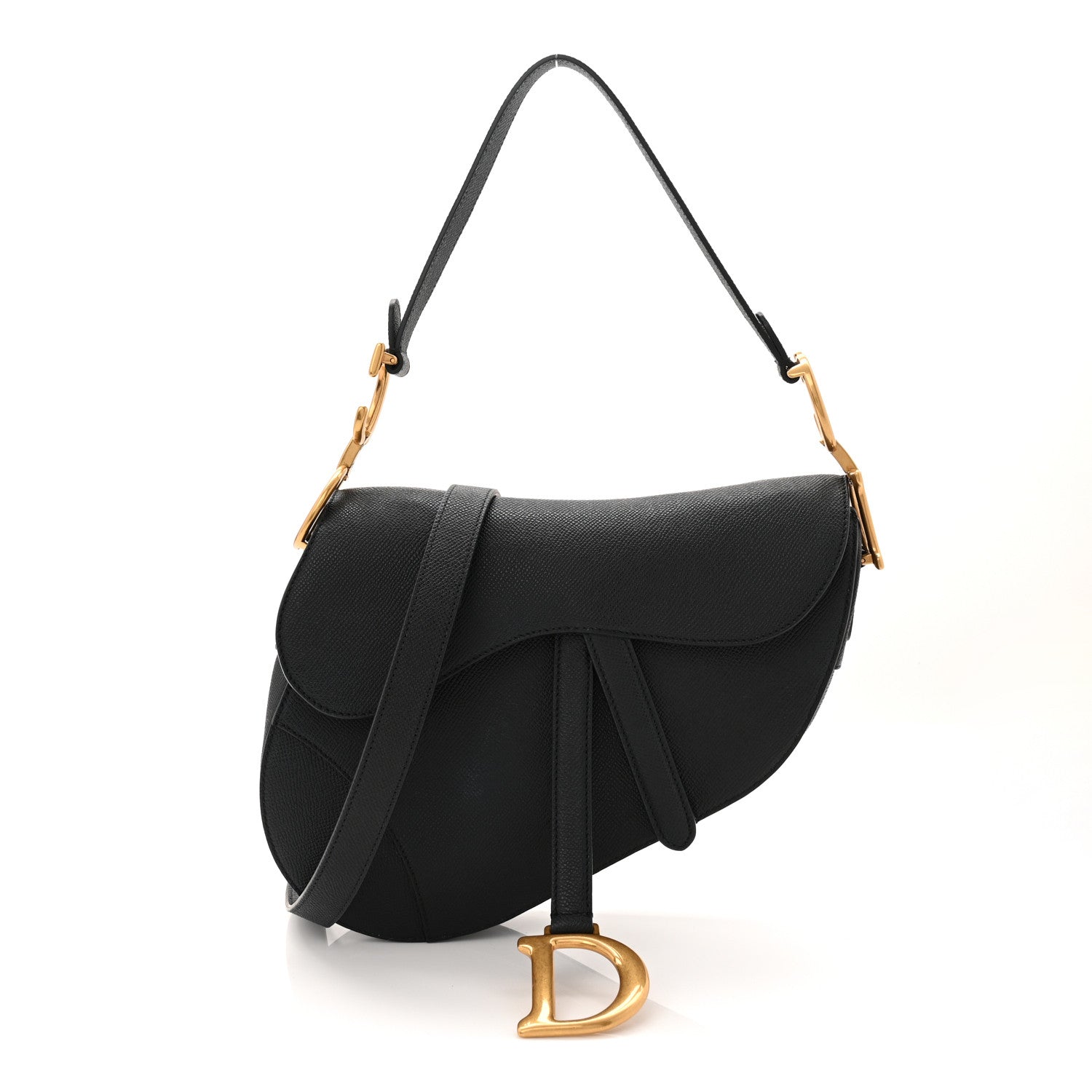 Christian Dior Grained Calfskin Saddle Bag With Strap Black 1 of 10