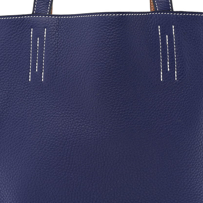Hermes Taurillon Clemence Double Sens 28 Reversible Tote Gold Bleu Encre 15 of 18