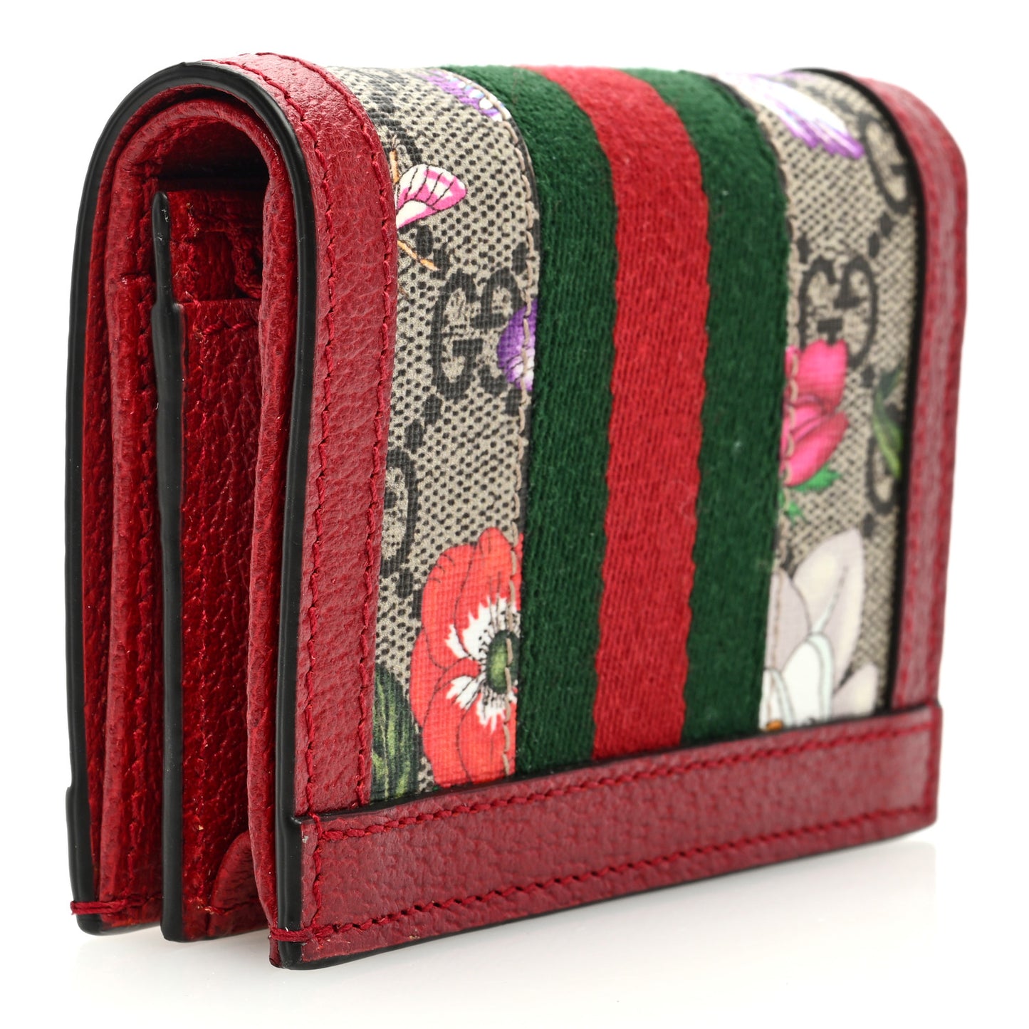 GG Supreme Monogram Flora Web Ophidia Card Case Red
