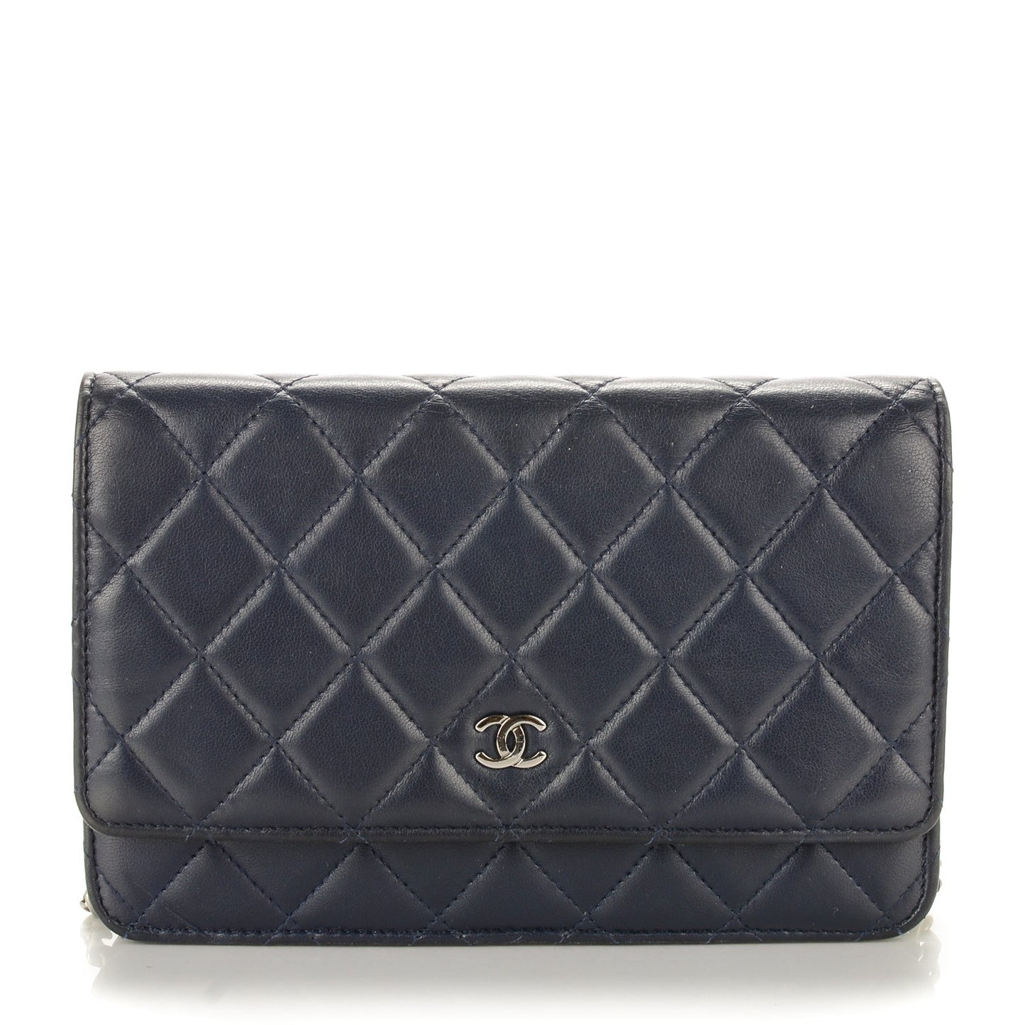 Lambskin Quilted Wallet On Chain WOC Navy Blue