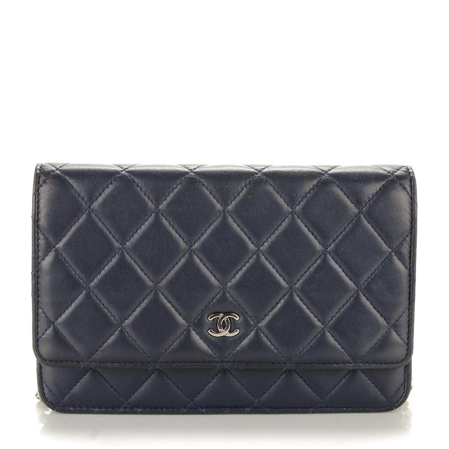 Chanel Lambskin Quilted Wallet On Chain WOC Navy Blue 1 of 8