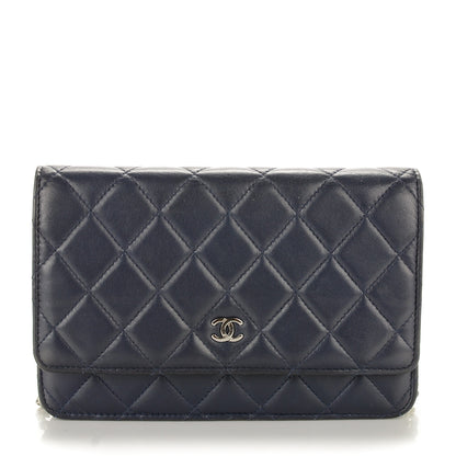 Chanel Lambskin Quilted Wallet On Chain WOC Navy Blue 1 of 8