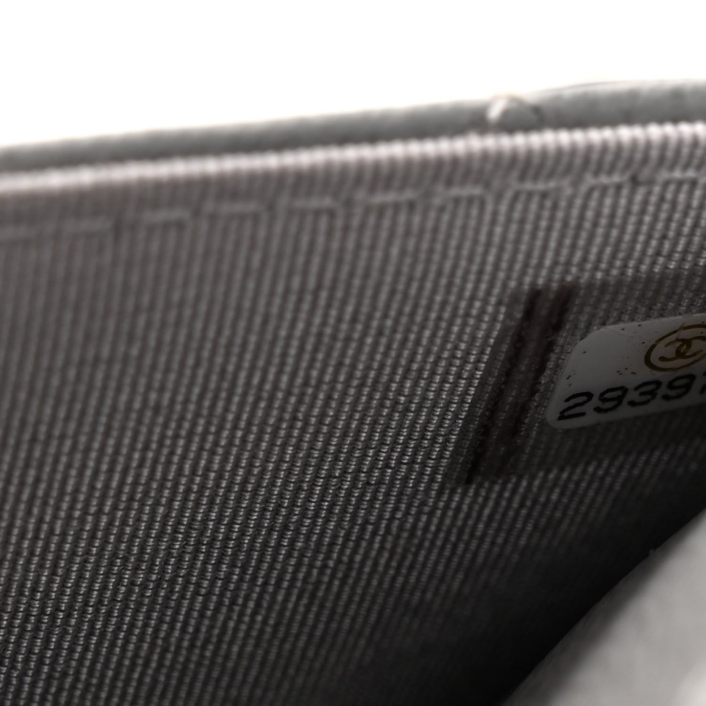 Grained Calfskin Quilted CC Box Wallet On Chain WOC Grey