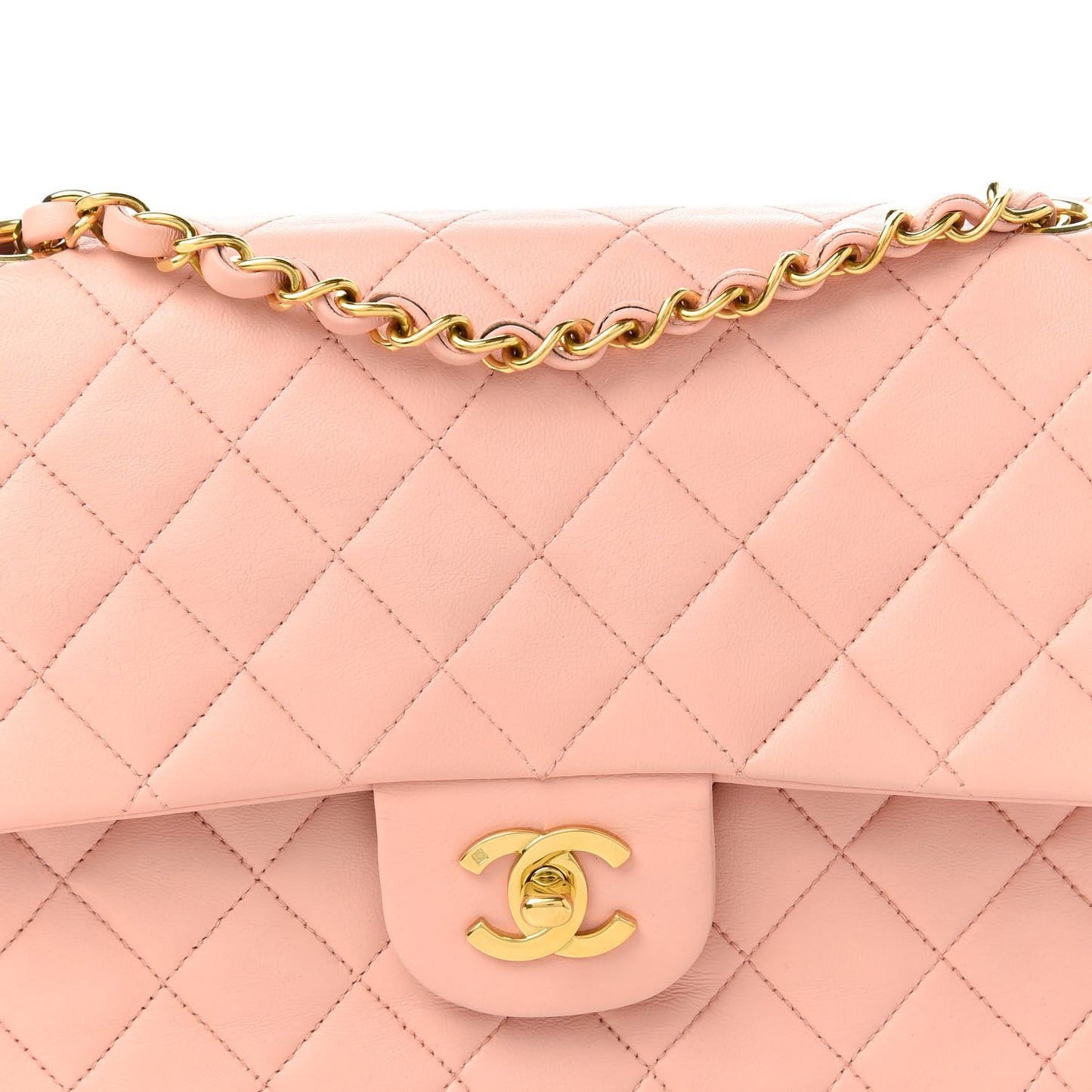 Lambskin Quilted Medium Double Flap Light Pink
