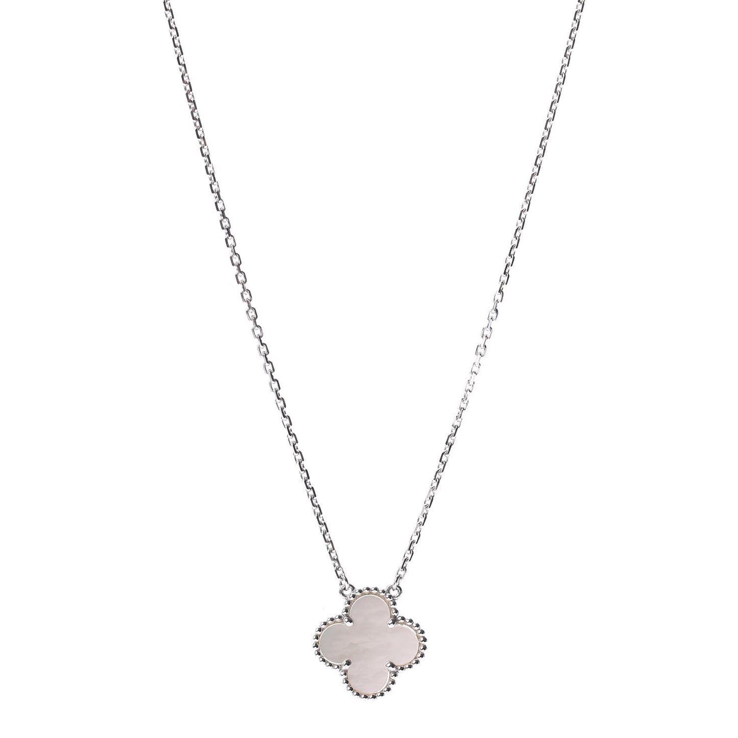 18K White Gold Mother of Pearl Vintage Alhambra Pendant Necklace