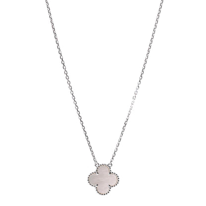 Van Cleef & Arpels 18K White Gold Mother of Pearl Vintage Alhambra Pendant Necklace 1 of 4